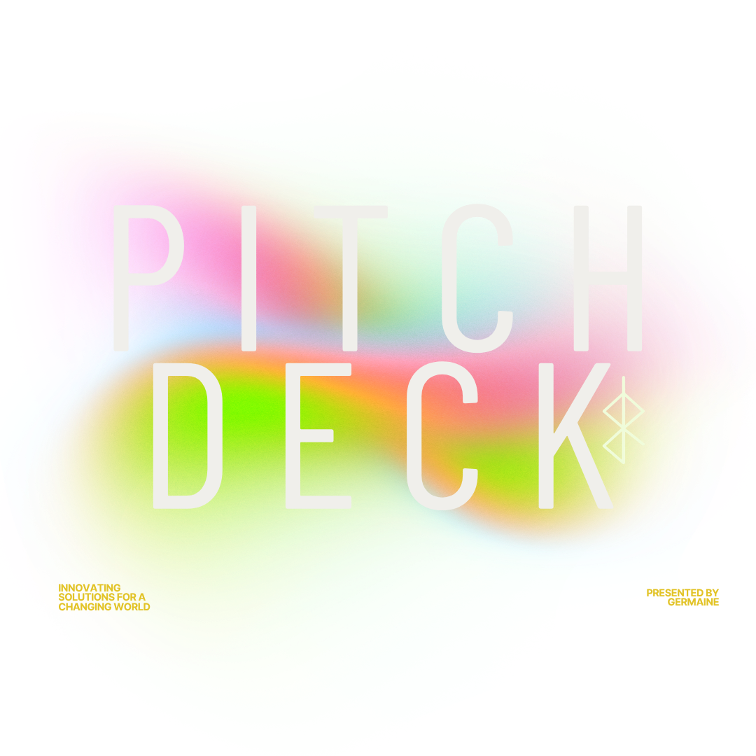 Pitch deck title slide with a mark beside the headline